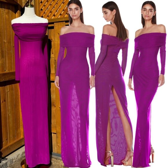 🆕 BRONX & BANCO 🧿 NWOT Monica Off-Shoulder Gown, Fuschia - Sz L - US 8 - Picture 1 of 16
